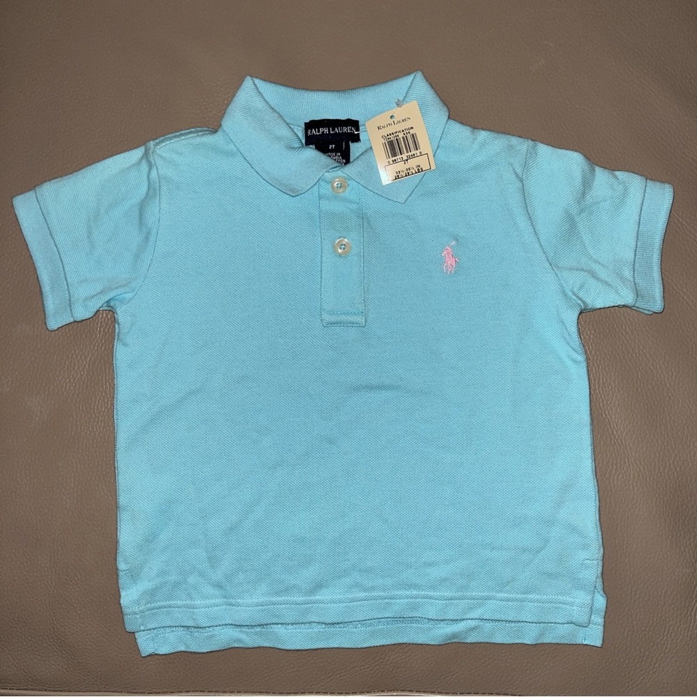 New RALPH LAUREN SHORT SLEEVE POLO SHIRT size Toddler Girl 2T aqua blue cotton